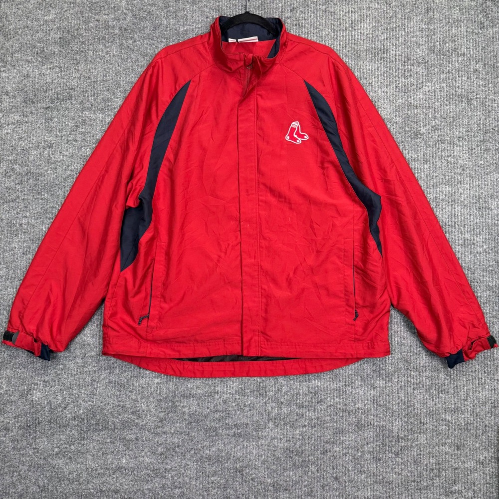 MLB Boston Red Sox Windbreaker Jacket Mens XL Red Navy Full Zip Mesh Lined Vtg
